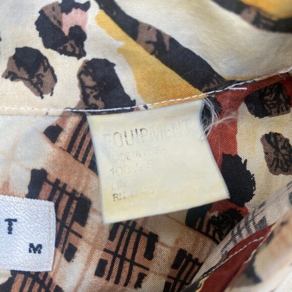 Equipment Men's Abstract Silk Vintage Shirt Brown Tan Medium - Picture 3 of 4